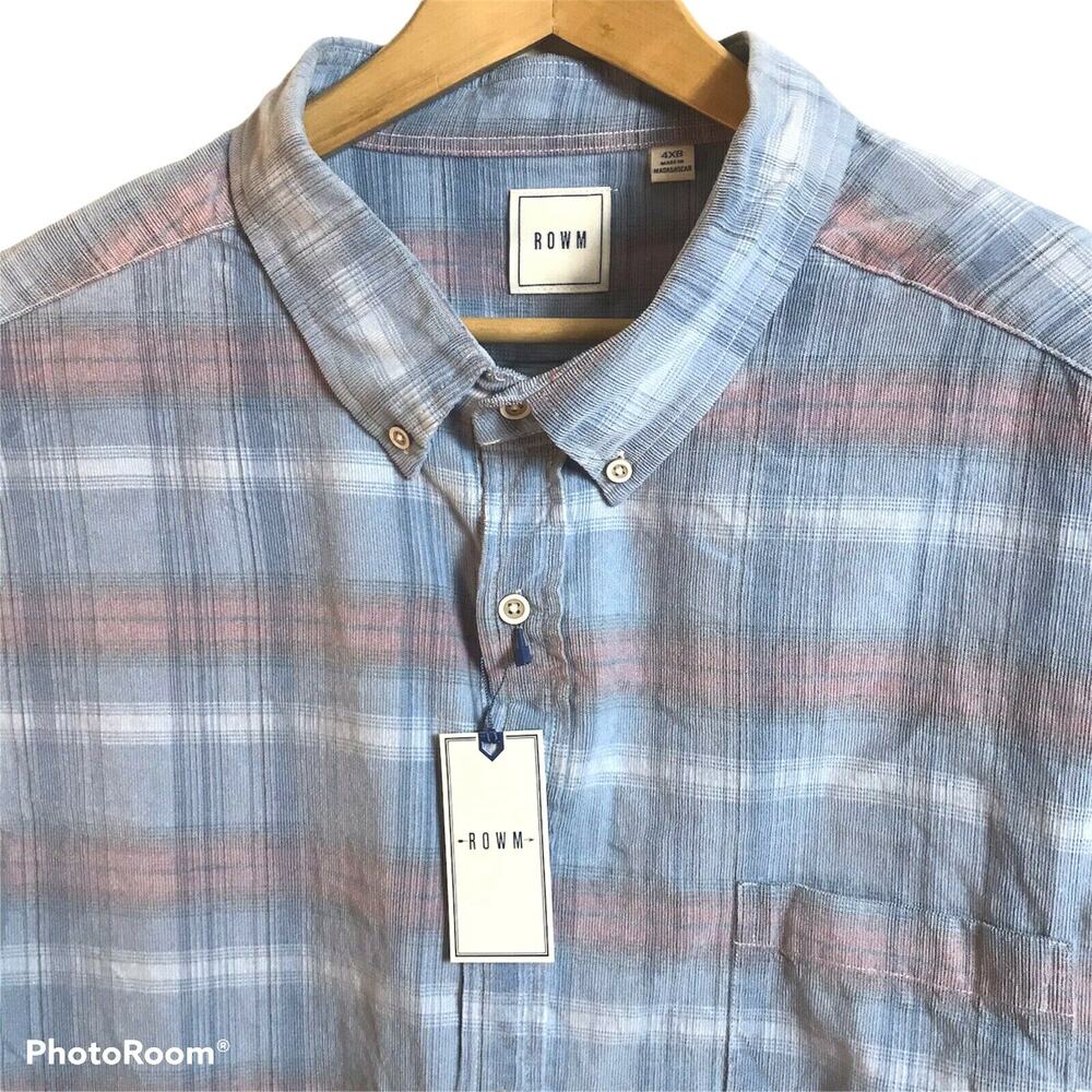 ROWM Corduroy Shirt Mens Big Tall 2XT 2XLT Long Sleeve Lightweigt Dusty Blue NEW